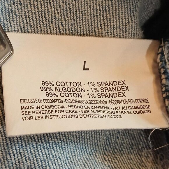 Y2K Womens Jean Jacket Size L Rustic Western Distressed Beaded Trucker Blue - Picture 6 of 6